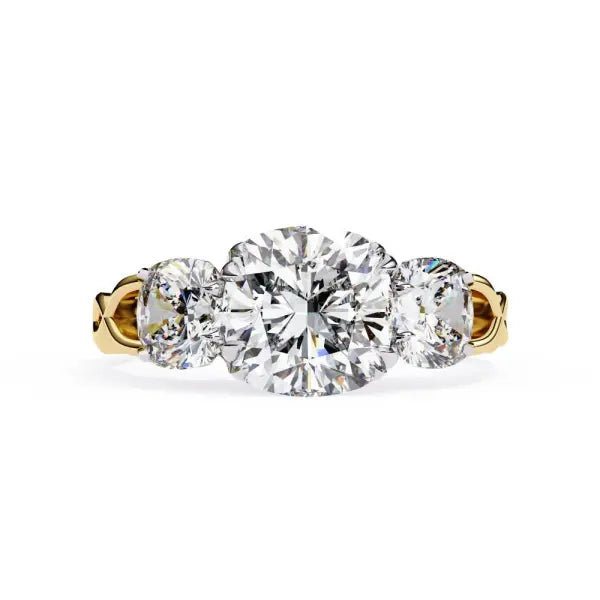 Cushion Three Stone With Twisted Shank Engagement Ring