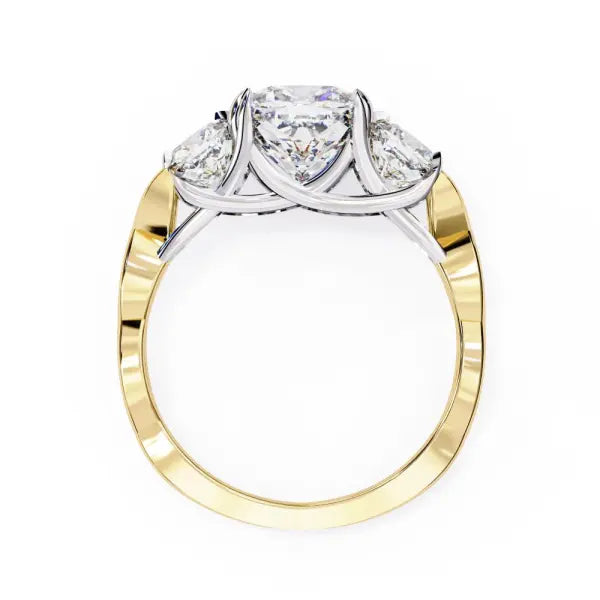 Cushion Three Stone With Twisted Shank Engagement Ring