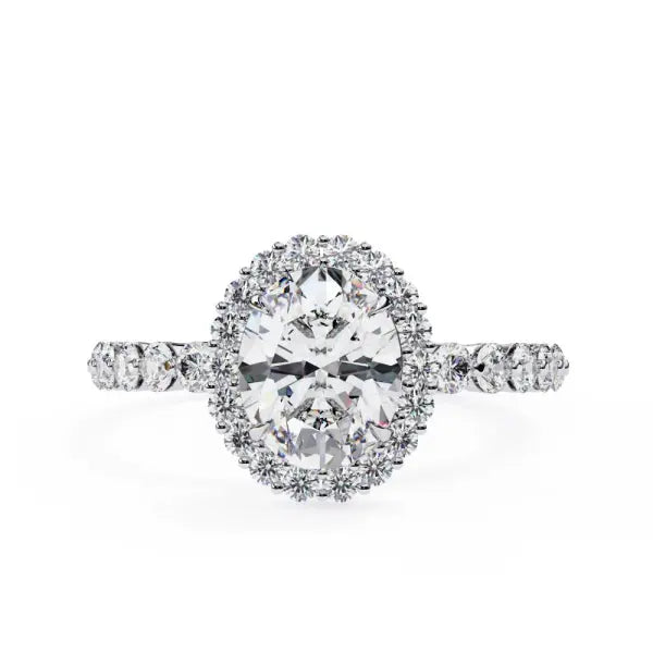 Oval Halo with Shared Prong Band Engagement Ring