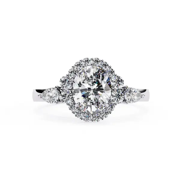 Oval Halo with Three Stone Engagement Ring