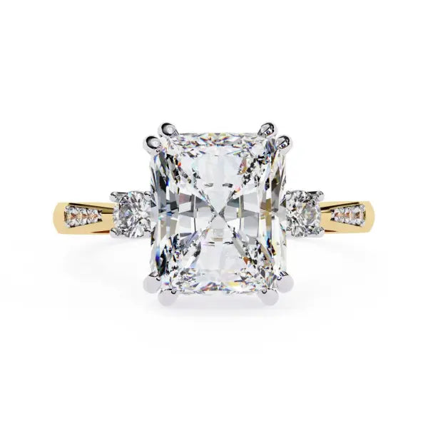 Radiant Hidden Halo With Three Stone Engagement Ring