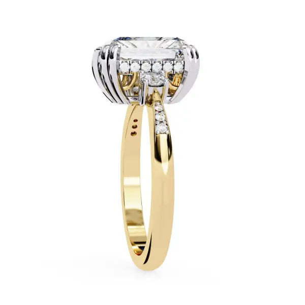 Radiant Hidden Halo With Three Stone Engagement Ring