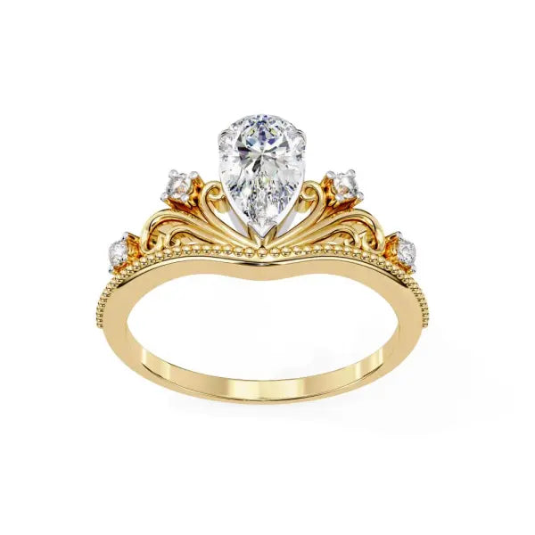 Pear Crown Inspired Chevon Shaped Engagement Ring