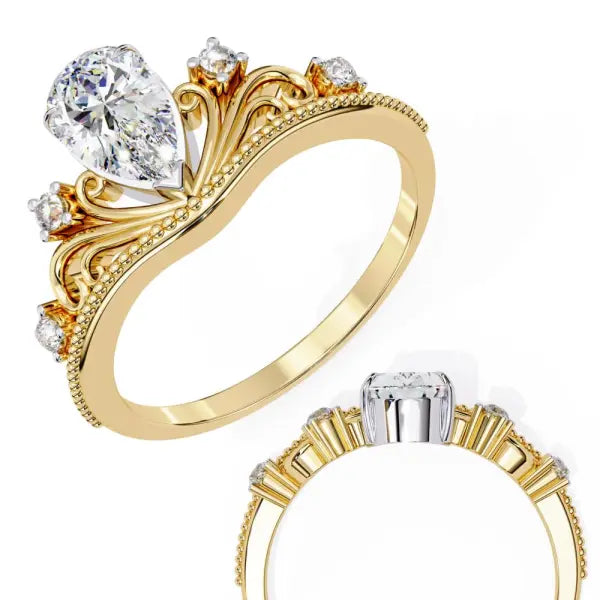 Pear Crown Inspired Chevon Shaped Engagement Ring