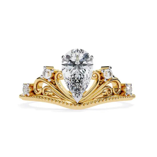 Pear Crown Inspired Chevon Shaped Engagement Ring