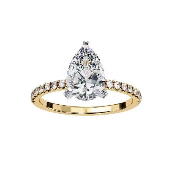 Pear Unique Hidden Halo With Pave Engagement Ring