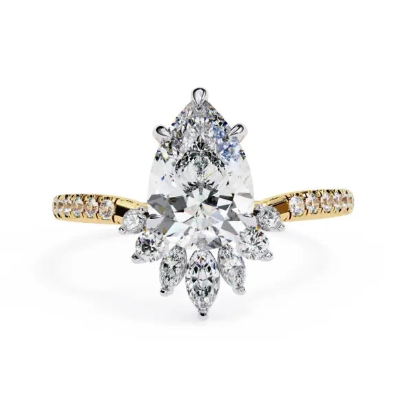 Pear Vintage Style With French Pave Engagement Ring