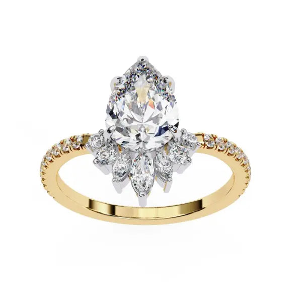 Pear Vintage Style With French Pave Engagement Ring
