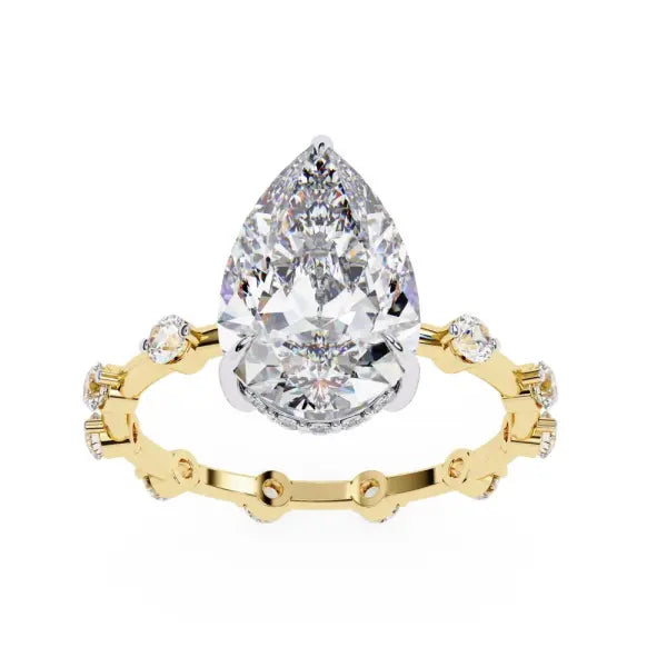 Pear Hidden Halo with Space Accent Engagement Ring