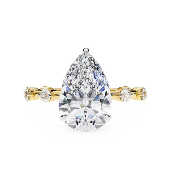 Pear Hidden Halo with Space Accent Engagement Ring