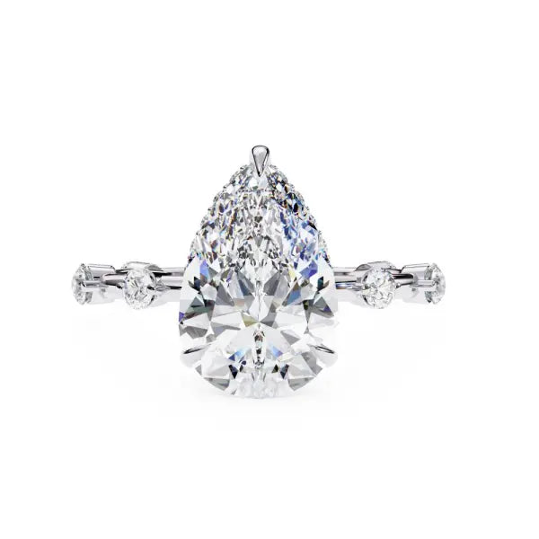 Pear Hidden Halo with Space Accent Engagement Ring