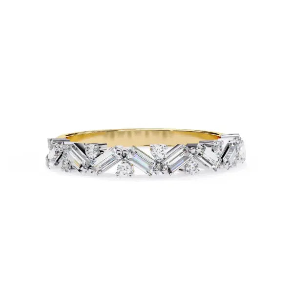 Spiral Baguette & Round Half Eternity Wedding Band