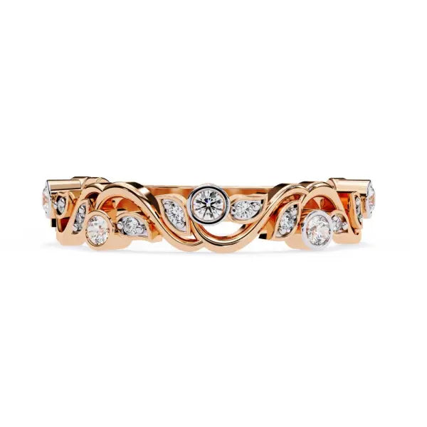 Floral Bezel Set Half Eternity Wedding Band