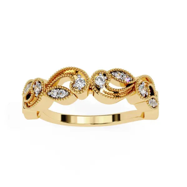 Vintage Style Half Milgrain Wedding Band