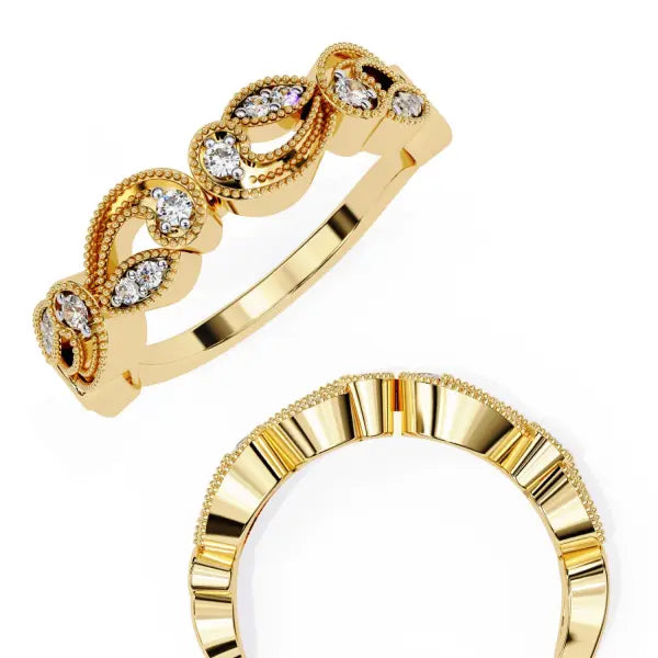 Vintage Style Half Milgrain Wedding Band