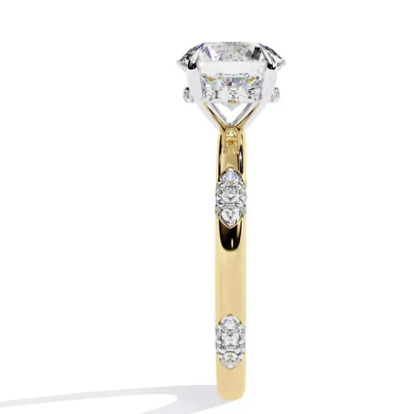 Round Hidden Halo with Lace Design Engagement Ring