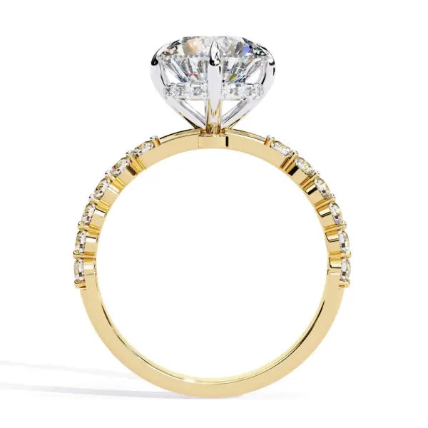 Round Hidden Halo With Shared Prong Engagement Ring