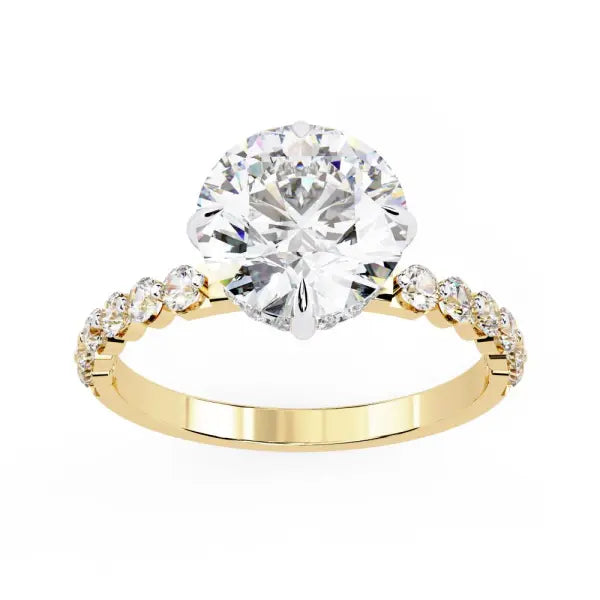 Round Hidden Halo with Shared Prong Engagement Ring
