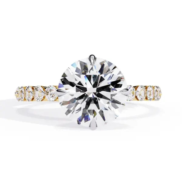 Round Hidden Halo With Shared Prong Engagement Ring