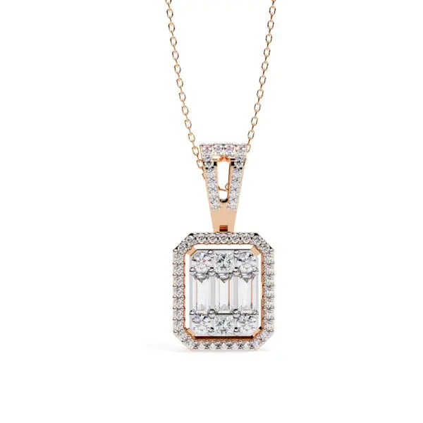 Baguette, Princess & Round Emerald Shape Pendant With Chain