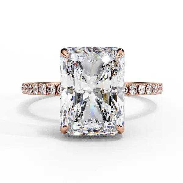 Radiant Hidden Halo With Pave Band Engagement Ring