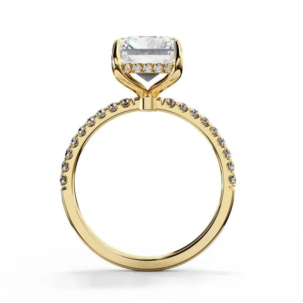 Radiant Hidden Halo With Pave Band Engagement Ring