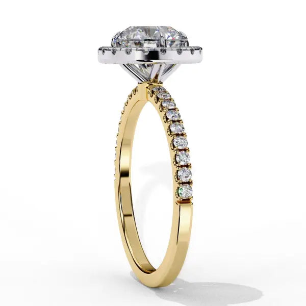 Round Halo With Pave Band Engagement Ring