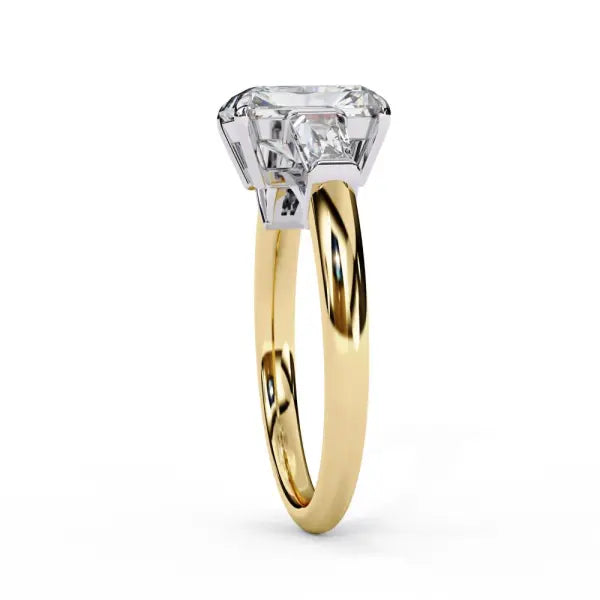 Radiant With Baguette Three Stone Engagement Ring