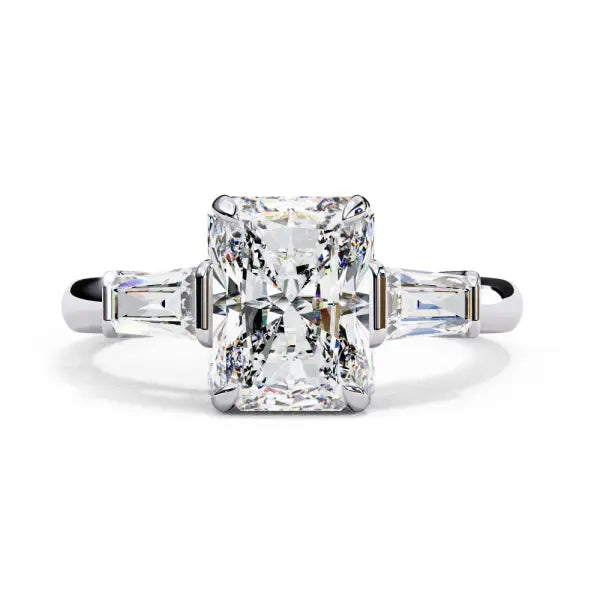 Radiant With Baguette Three Stone Engagement Ring