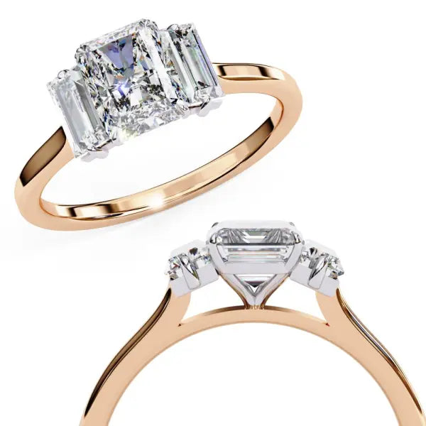 Radiant With Baguette Three Stone Engagement Ring