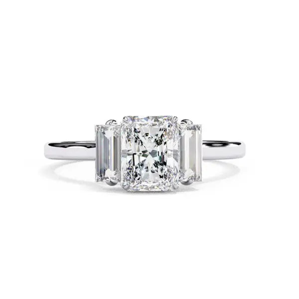 Radiant With Baguette Three Stone Engagement Ring