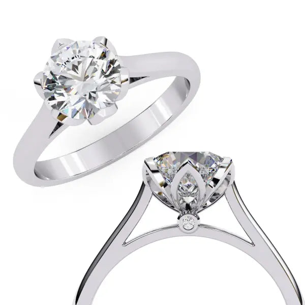 Round Cathedral with Flower Prong Engagement Ring