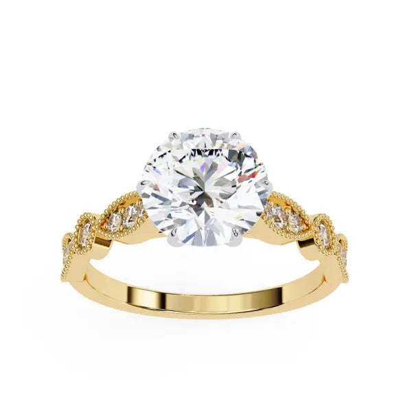 Round Cathedral With Milgrain Band Engagement Ring