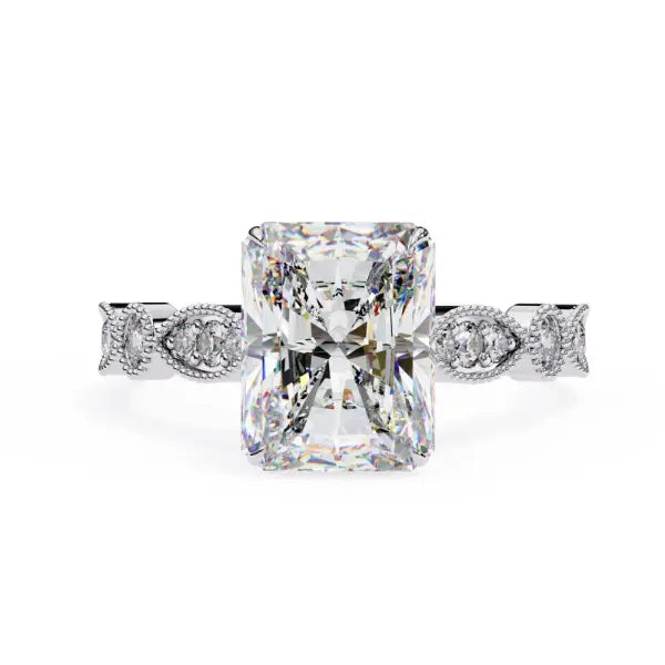Radiant Cathedral With Milgrain Band Engagement Ring