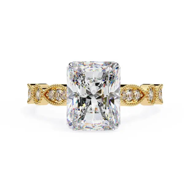 Radiant Cathedral With Milgrain Band Engagement Ring