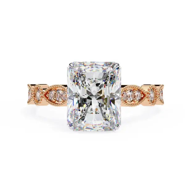 Radiant Cathedral With Milgrain Band Engagement Ring