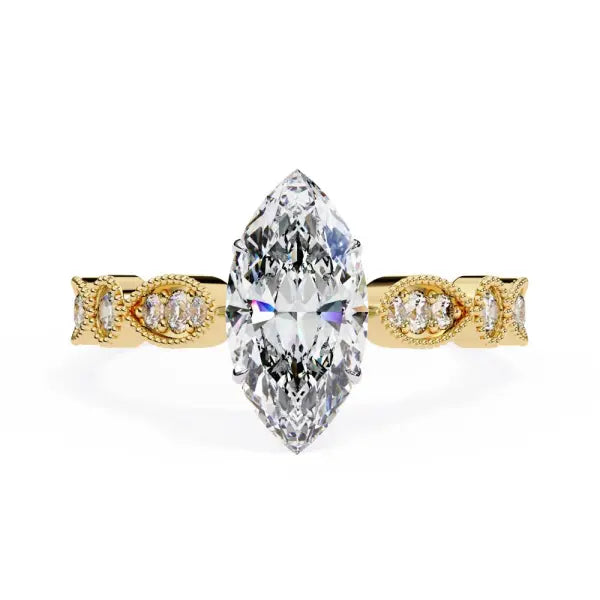 Marquise Cathedral With Milgrain Band Engagement Ring