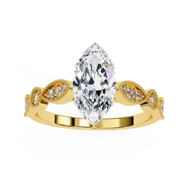 Marquise Cathedral With Milgrain Band Engagement Ring