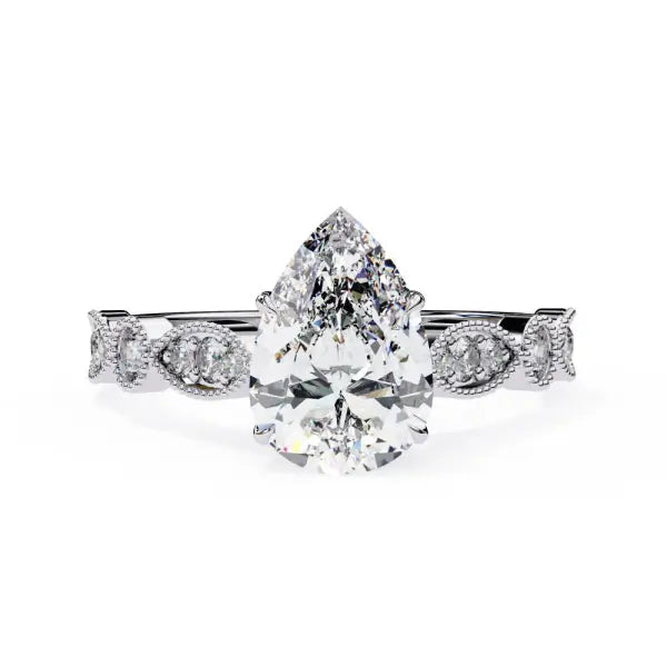 Pear Cathedral with Milgrain Band Engagement Ring