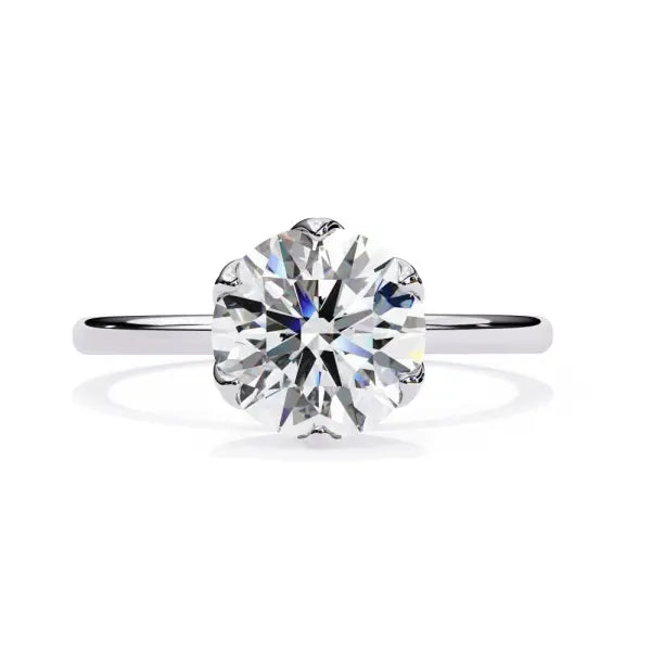 Round Solitaire With Flower Prong Engagement Ring
