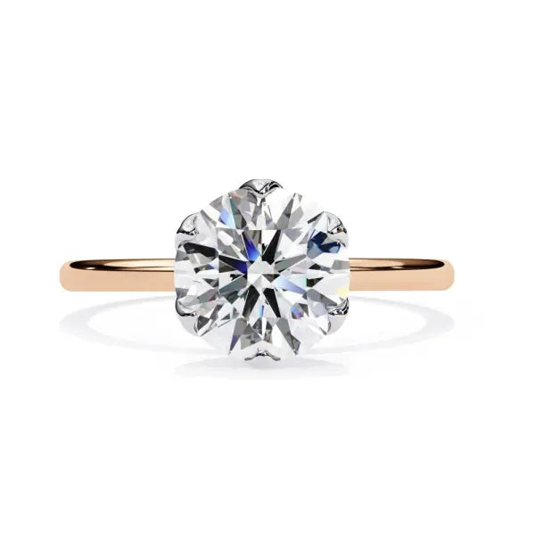 Round Solitaire With Flower Prong Engagement Ring