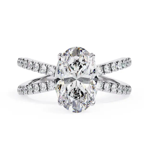 Oval Hidden Halo With Split Shank Engagement Ring