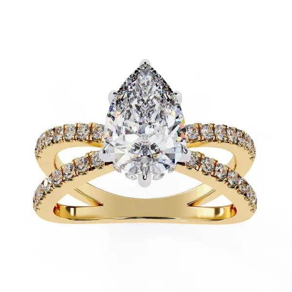 Pear Hidden Halo With Split Shank Engagement Ring