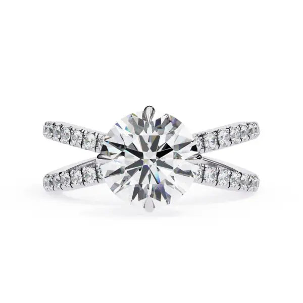 Round Hidden Halo with Split Shank Engagement Ring