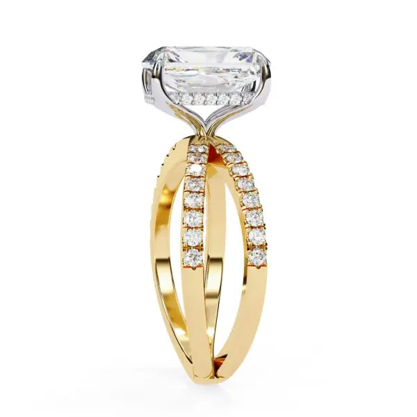 Emerald Hidden Halo With Split Shank Engagement Ring