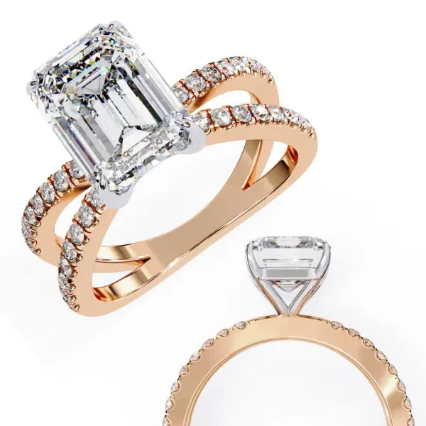 Emerald Split Shank Engagement Ring