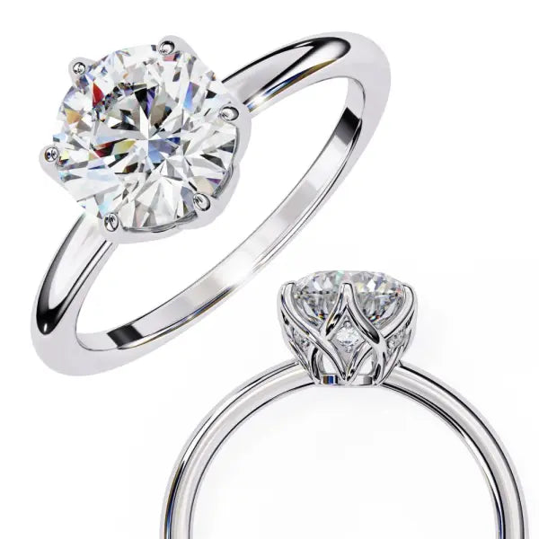 Round Solitaire With Lotus Flower Prong Engagement Ring
