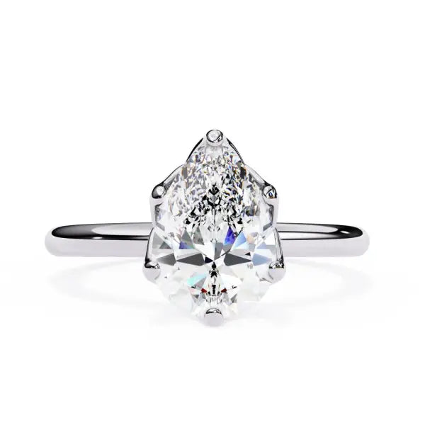 Pear Solitaire With Lotus Flower Prong Engagement Ring