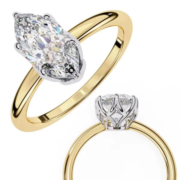 Marquise Solitaire with Lotus Flower Prong Engagement Ring