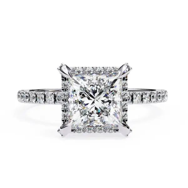 Princess Halo With Pave Band Engagement Ring